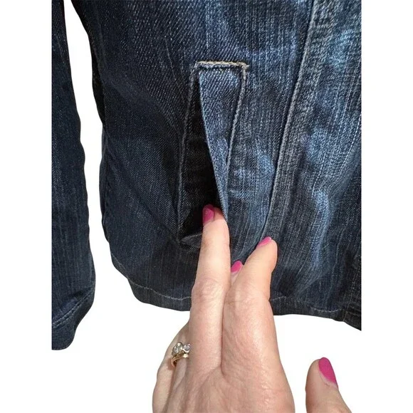 Tommy Hilfiger Jacket Womens XL Dark Wash Denim Trucker Button Front Blue - Picture 5 of 11